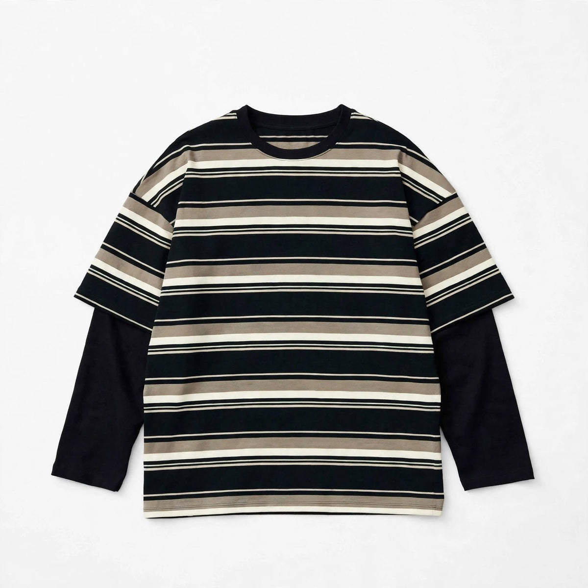 Layered Tee Oversize Righe - Nero & Sabbia